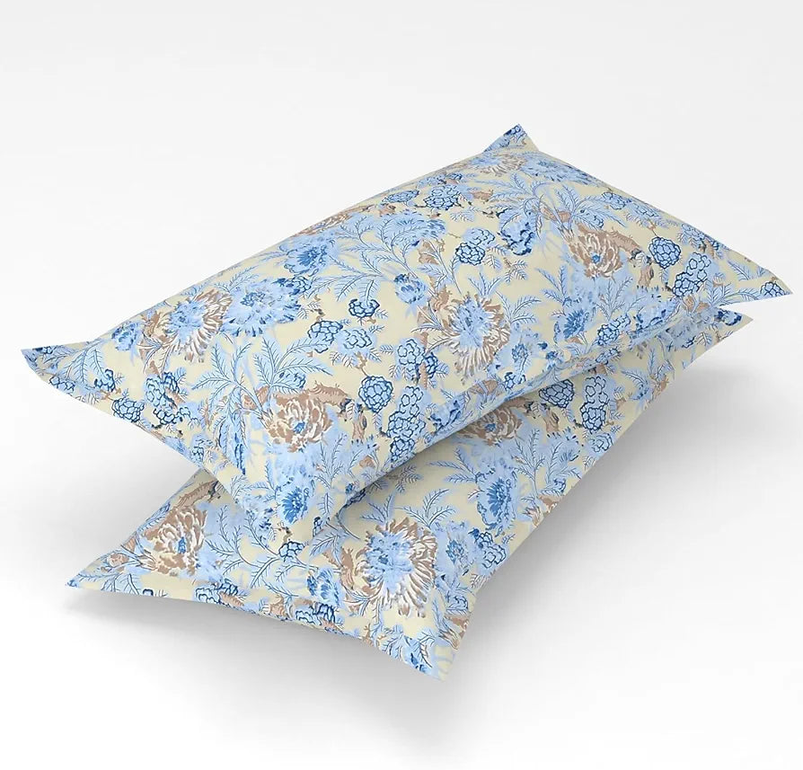 Homefab India 160 TC Glace Cotton Double BedSheet with 2 Pillow Covers -  - Light Blue, Floral
